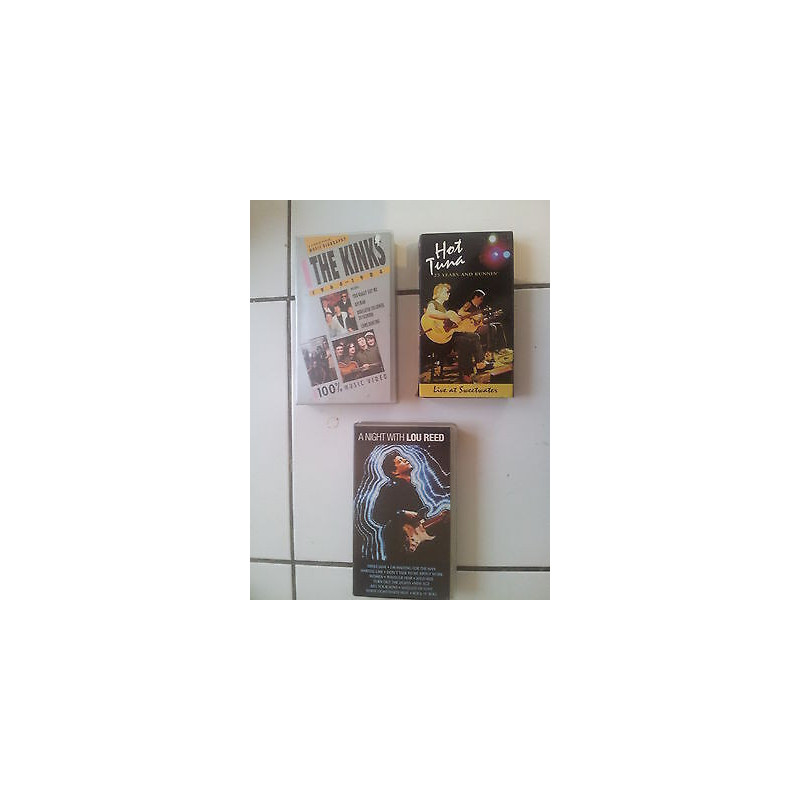 lot 3 cassettes video K7 VHS musicales Hot Tuna Lou Reed The Kinks