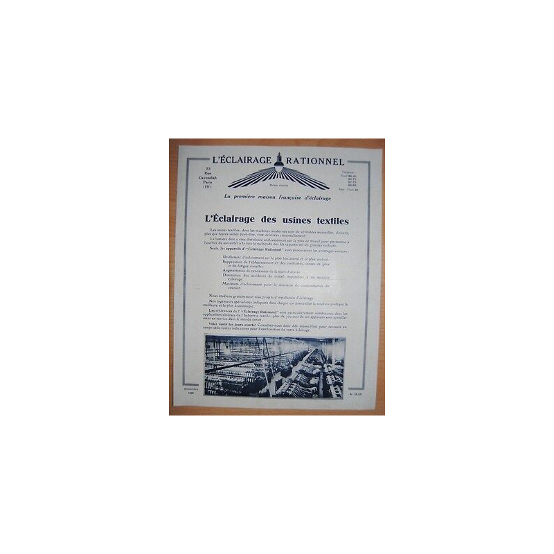 PUB L'ECLAIRAGE RATIONNEL DES USINES TEXTILES