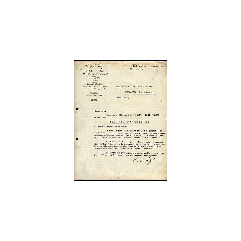 Facture c o WULF à Köln Metalle Esien Metallhaltige Rückstände