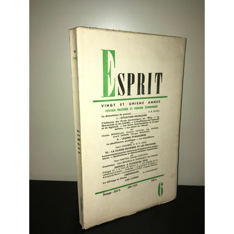 Revue ESPRIT n 6 de Juin 1953 Brindillac Hamon goguel POLITIQUE