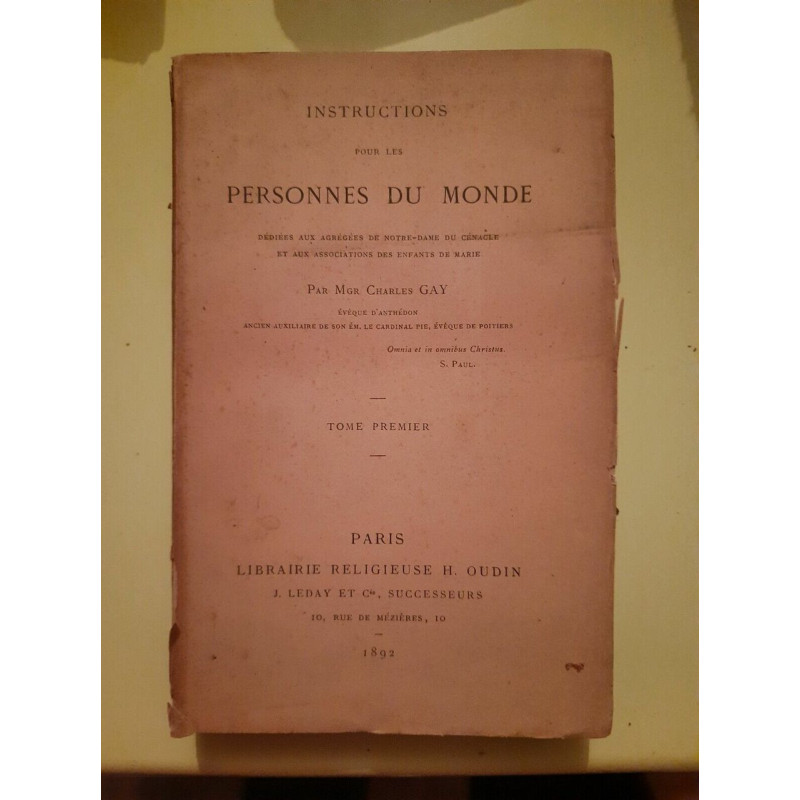 Instructions pour les personnes du Monde 1 Librairie Religieuse h...