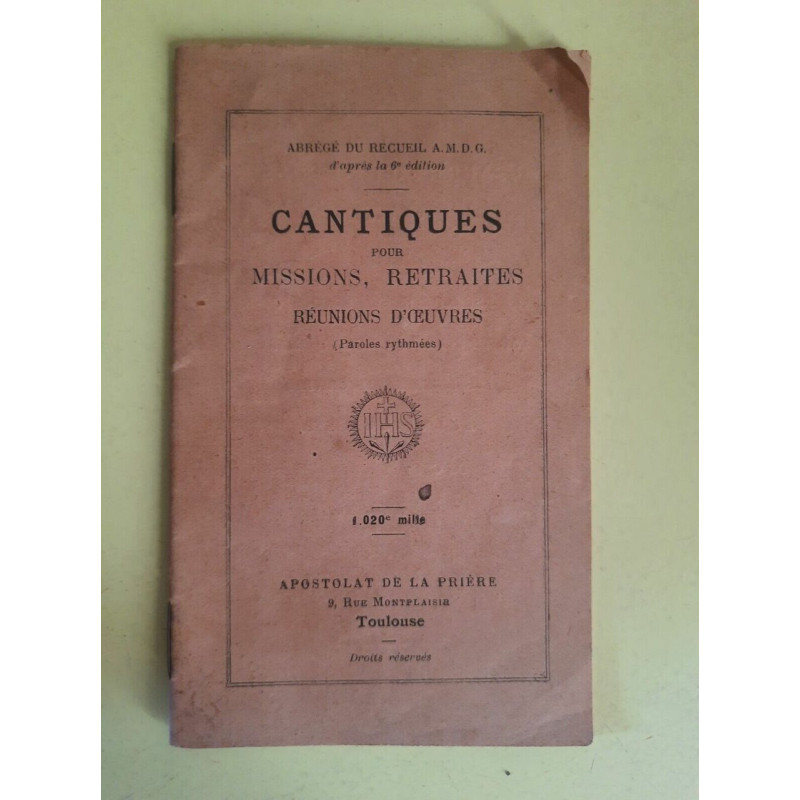 Cantiques pour Missions Retraits Réunions d'œuvres