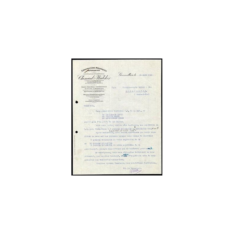 Facture CHENARD WALCKER Constructions Automobiles à Gennevilliers