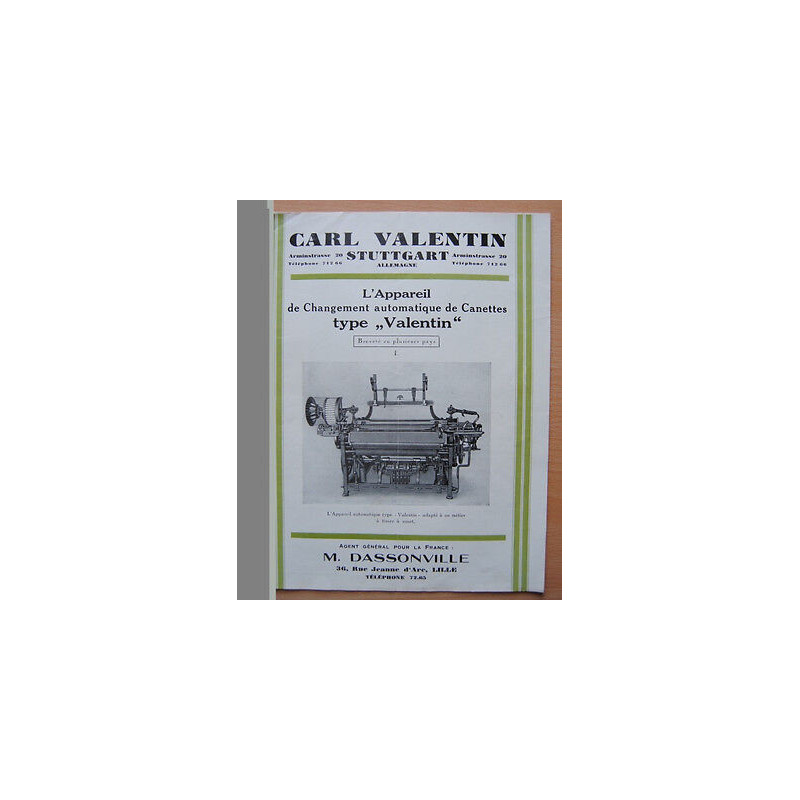 Pub CARL VALENTIN Appareil pour métiers à tisser