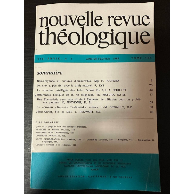 Nouvelle revue théologique 115e annee n°1 tome 105