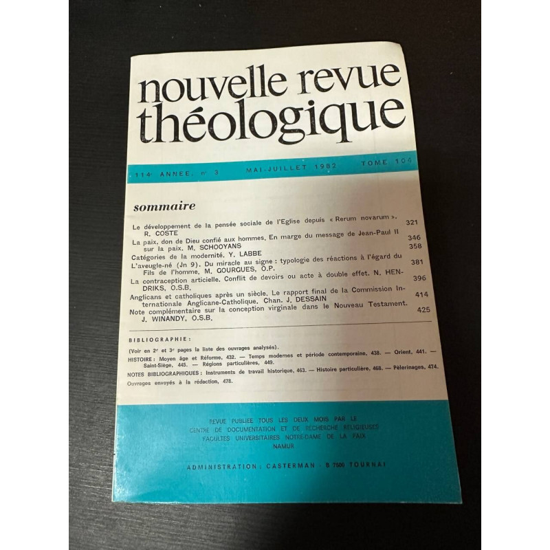 Nouvelle revue théologique 114e annee n°3 tome 104