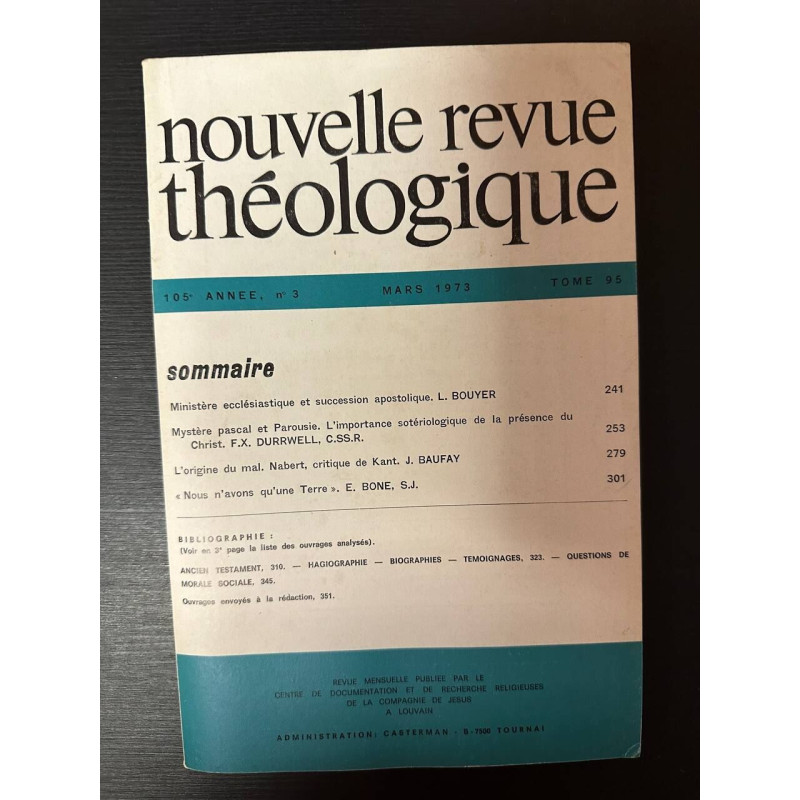 Nouvelle revue théologique 105e annee n°3 tome 95