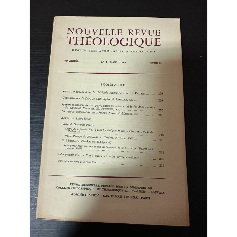 Nouvelle revue théologique 95e année n°3 tome 85