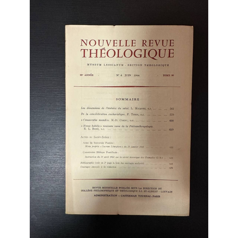 Nouvelle revue théologique 96e année n°6 tome 86