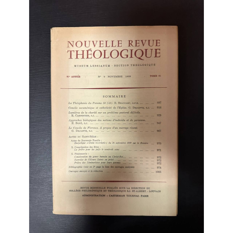 Nouvelle revue théologique 91e année n°9 tome 81