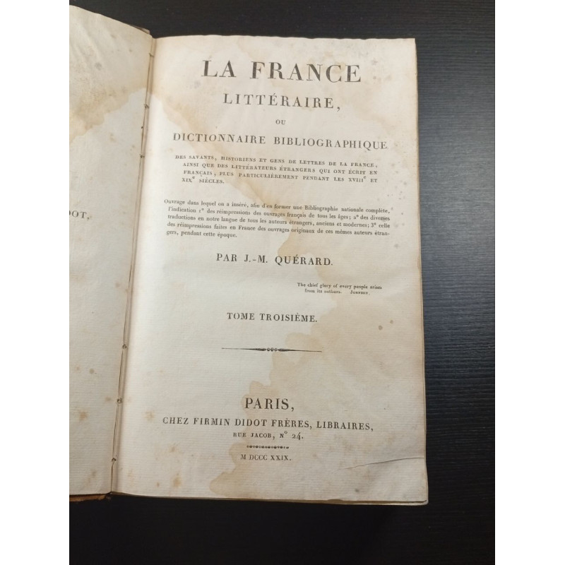 La France littéraire ou dictionnaire biblographique Tome Troisième