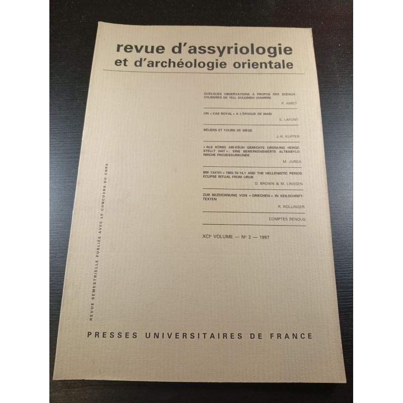 XCIe Volume. N. 2 Revue d'assyriologie - 1997 et d'archéologie...