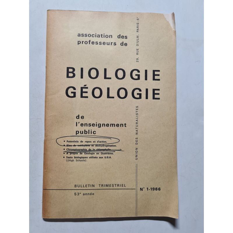 Biologie Géologie de l'enseignemente publuc nº 1-1966