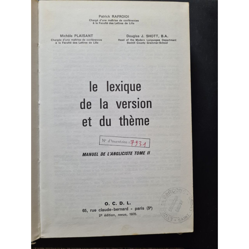 Le lexique de la version et du thème