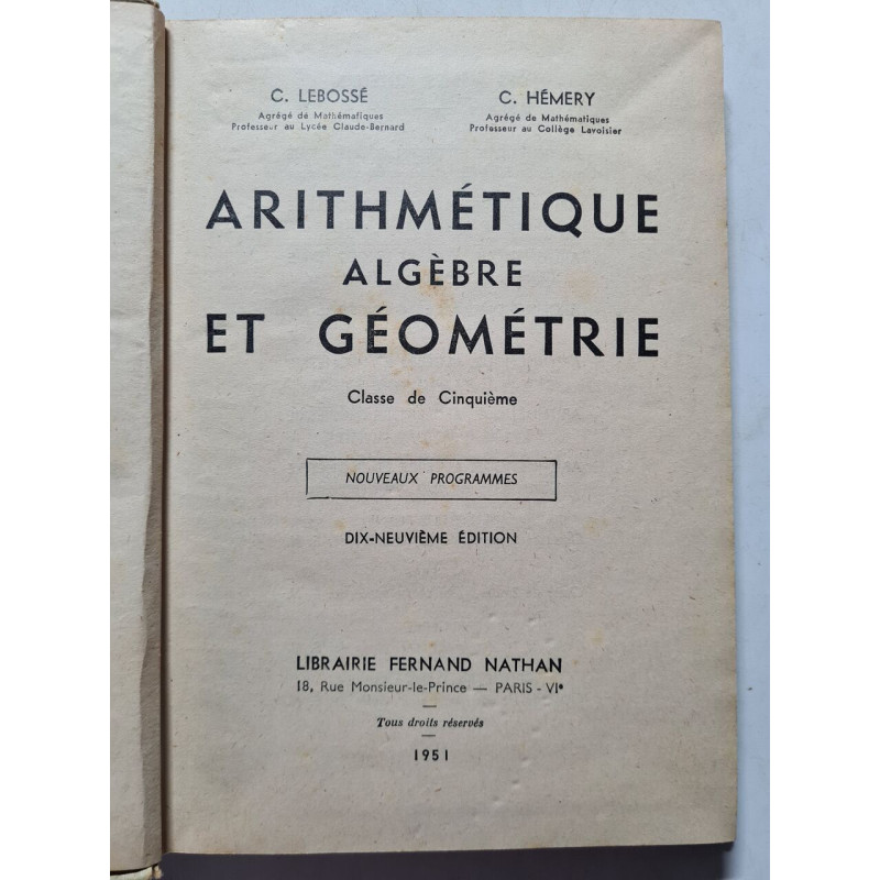 Arithmétique algèbre et géométrie