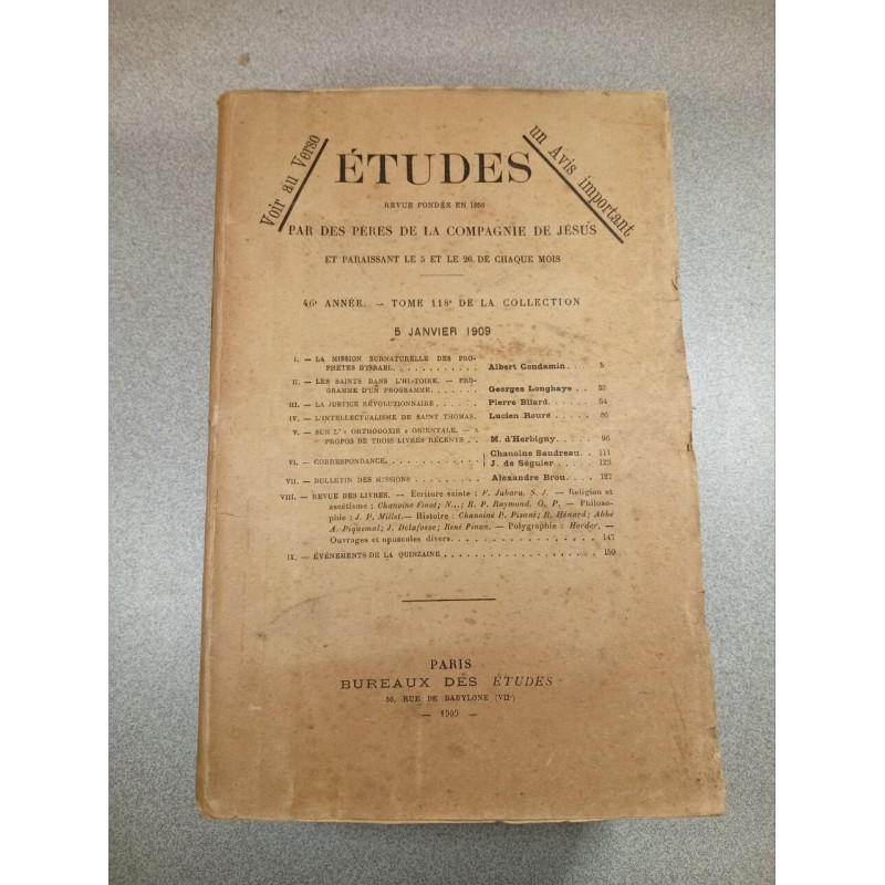 Études Revue fondée en 1856... - 5 Janvier 1909 I