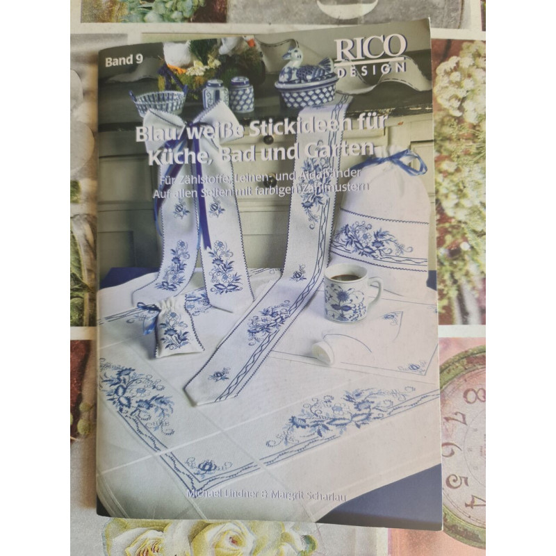 Blau-weiße Stickideen für Küche Bad und Garten
