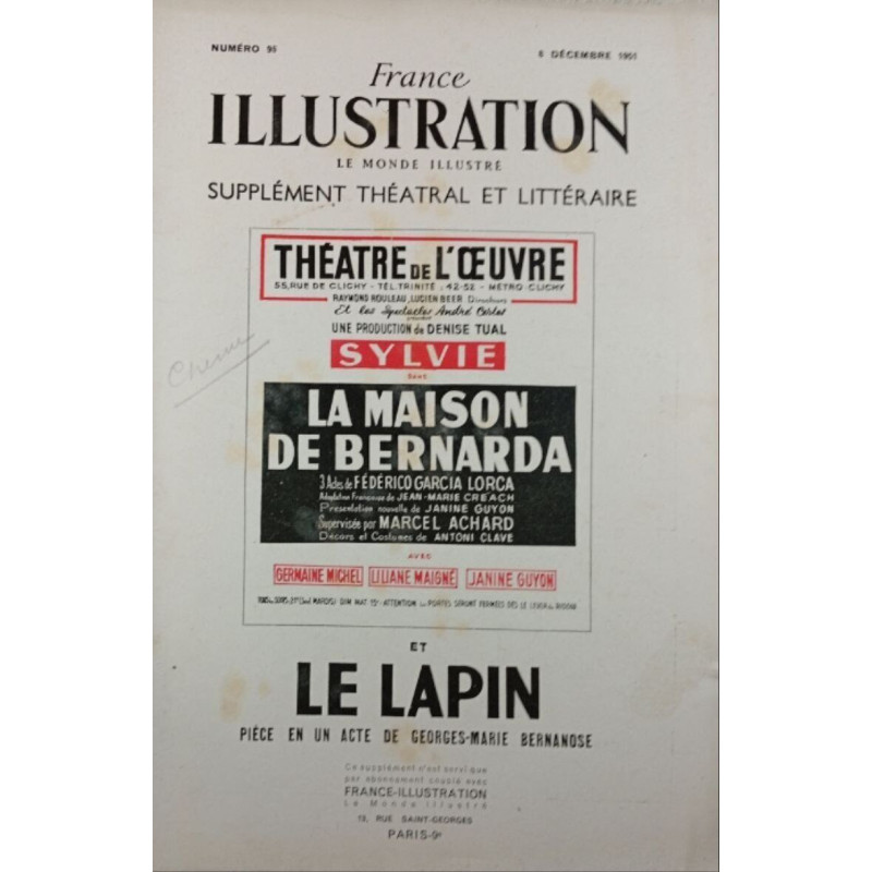 France Illustration n°96 - Le Monde Illustré Supplément Théâtral...