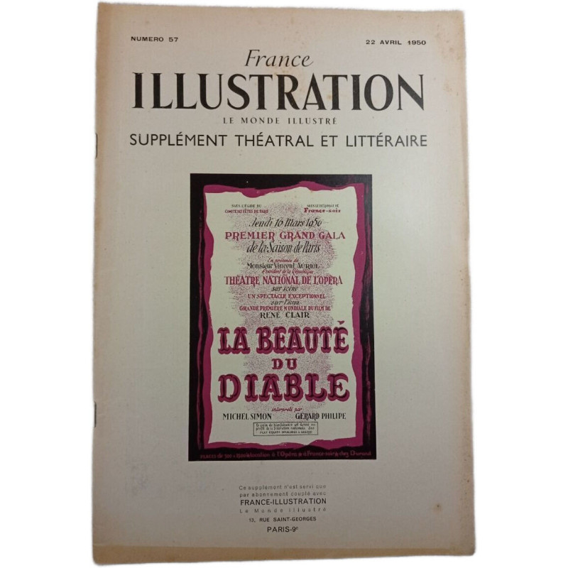 France Illustration n°57 Le Monde Illustré Supplément Théâtral et...