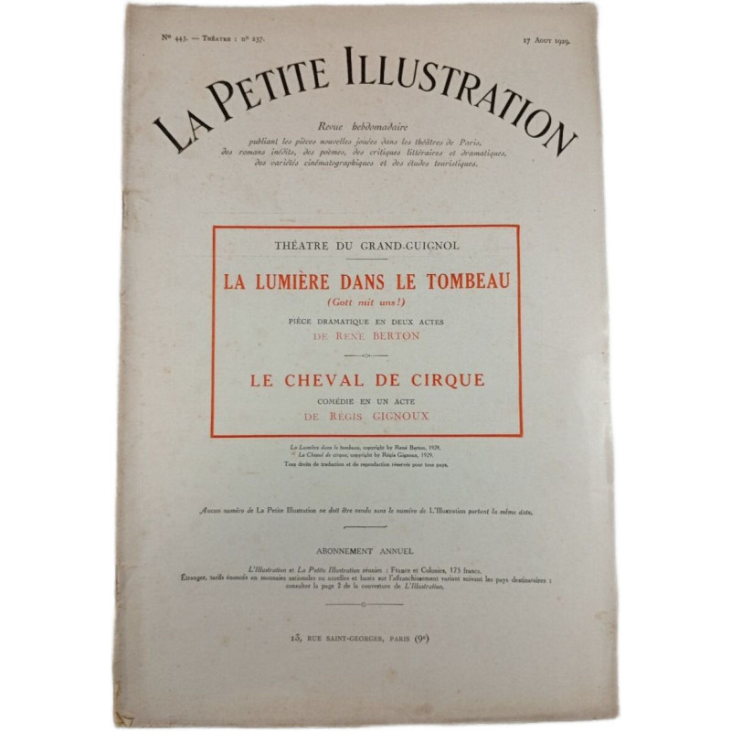 La Petite Illustration n°443 La Lumière Dans Le Tombeau