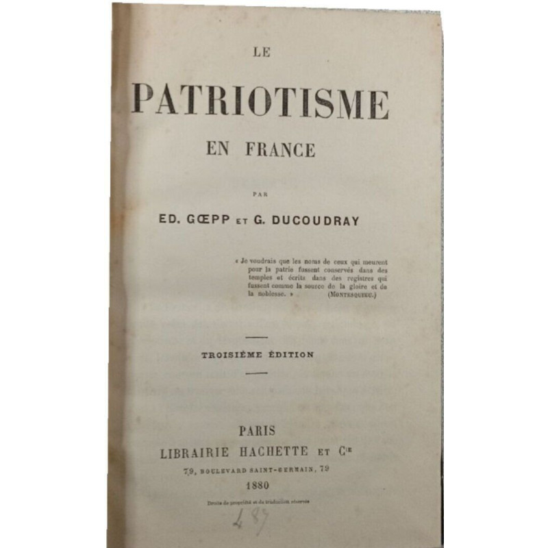 Le Patriotisme en France - Troisième édition
