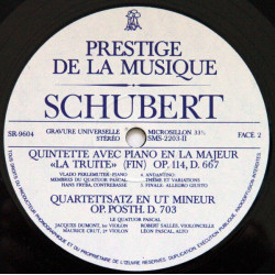 Quintette Avec Piano En La Majeur «La Truite» / Quartettsatz En Ut...