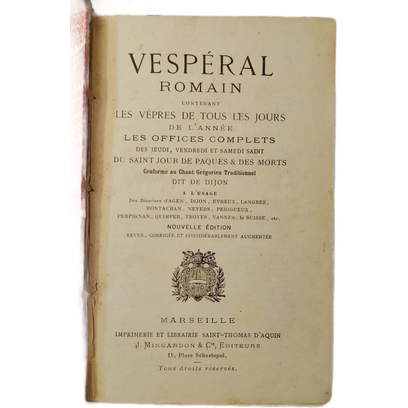 Vespéral Romain contenant les Vêpres de tous les jours de l'année...