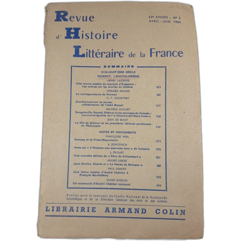 Revue d'Histoire Littéraire de la France n°2
