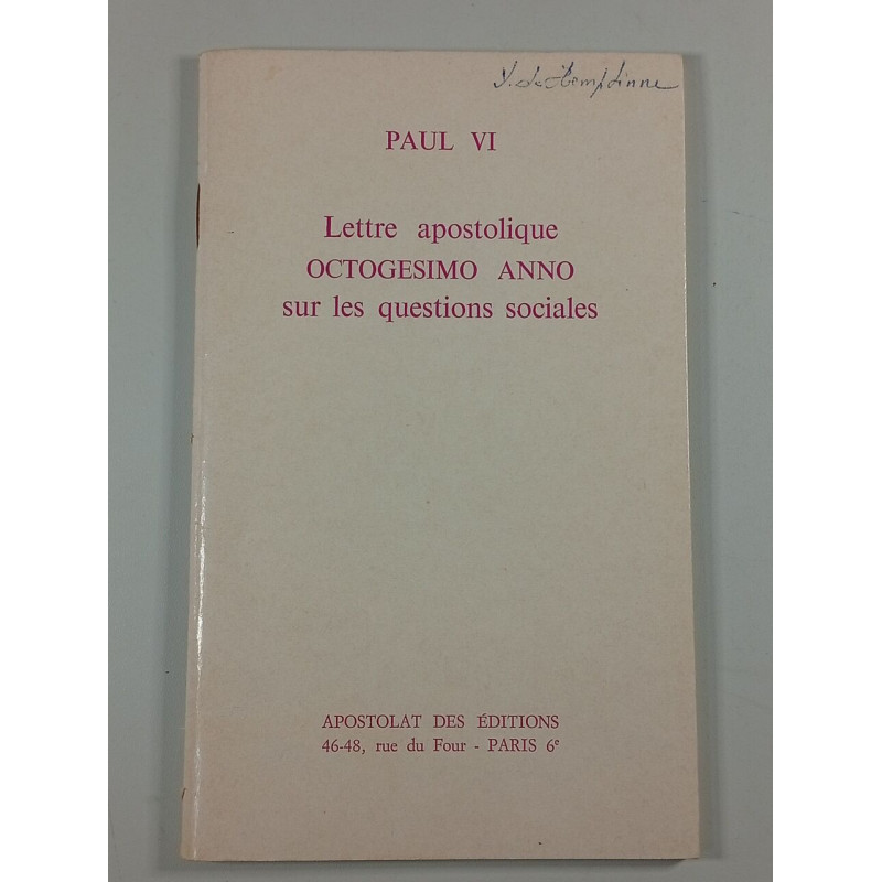 Lettre apostolique OCTOGESIMO ANNO sur les questions sociales