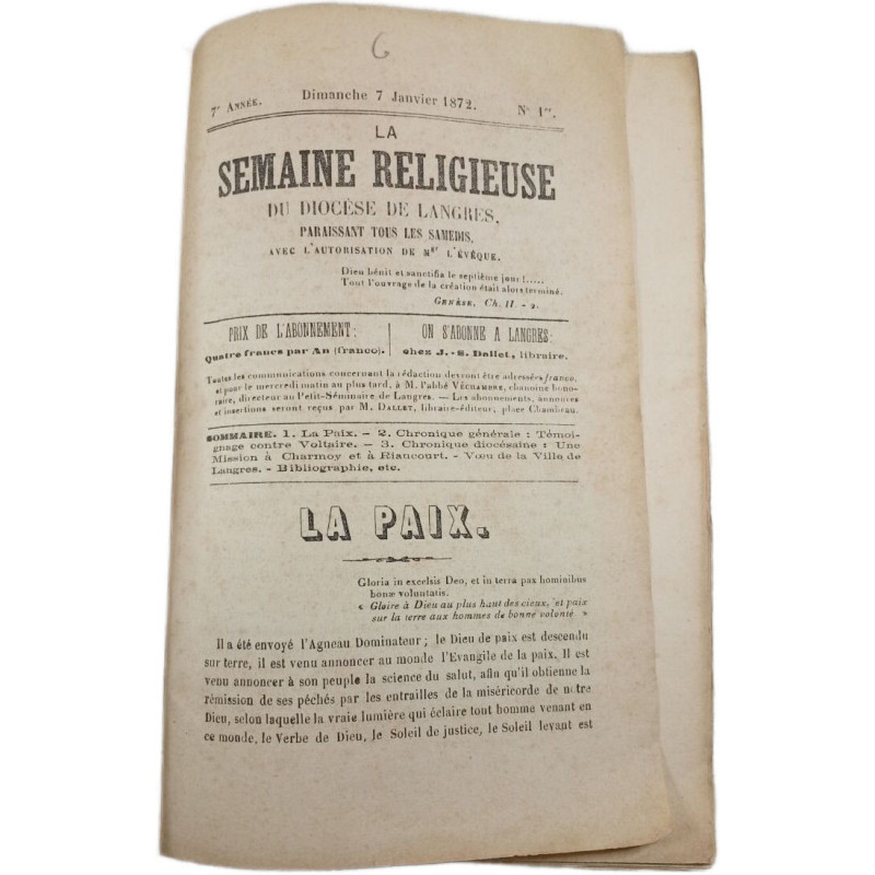 La semaine religieuse du diocese de langres Année 1872