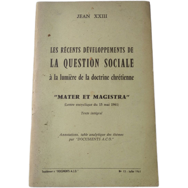 Les récents développements de la question sociale à la lumière de...
